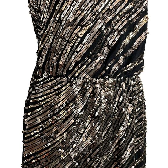 Express Black Gold Sequin Sleeveless V-Back Swifty Party Evening Dress NWT S - Picture 11 of 14